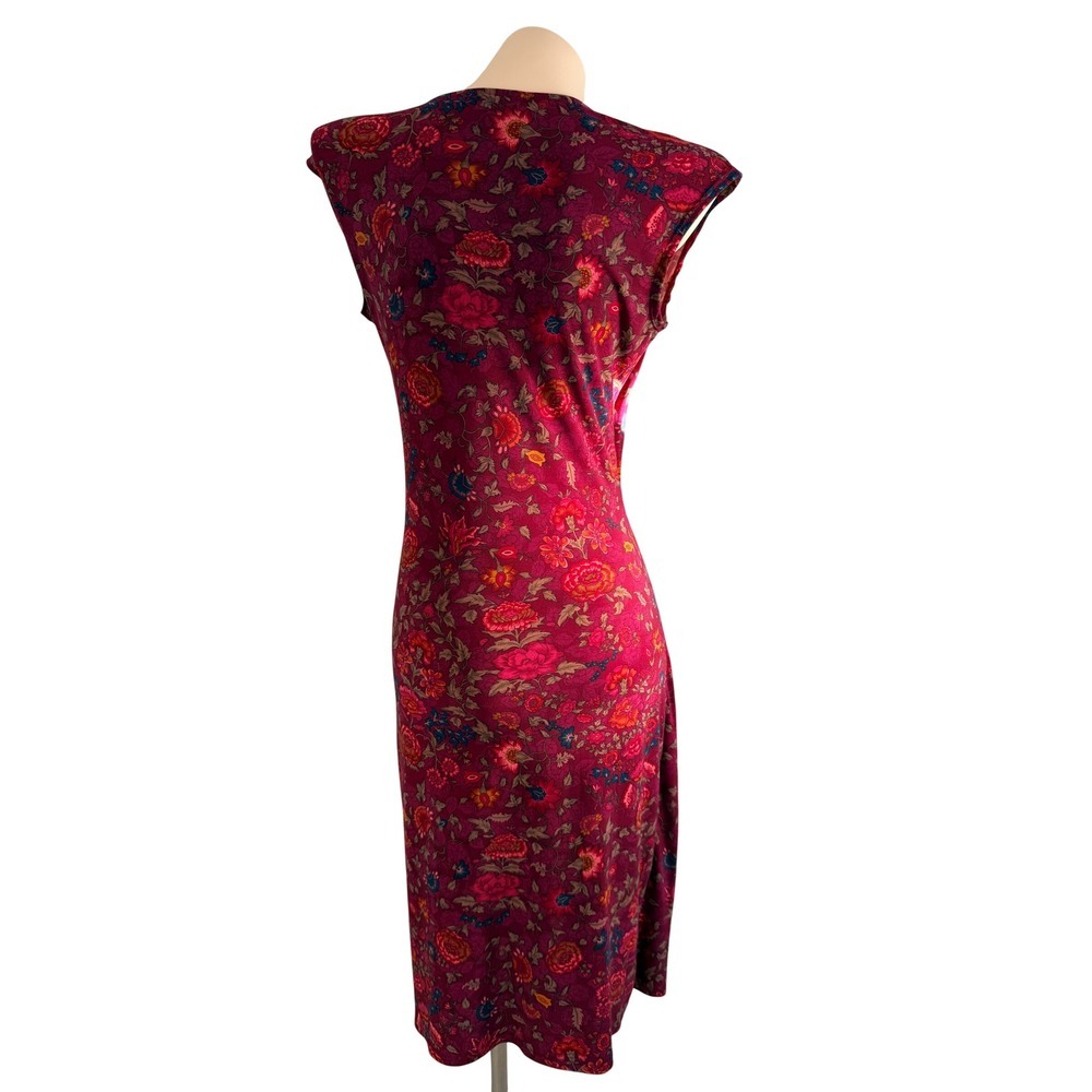 Lauren Ralph Lauren Burgundy Floral Ruched Faux Wrap Sheath Midi Dress Womens M - Picture 2 of 8
